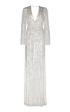 Jenny Packham Silvie V-neck Sequin Gown In White