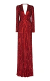 Jenny Packham Silvie V-neck Sequin Gown In Red