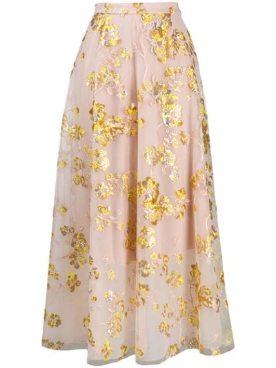 Delpozo Embroidered Cape Midi Skirt W/ Sequins In Pink