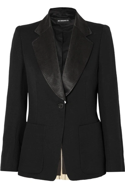 Ann Demeulemeester Satin-paneled Cotton And Linen-blend Twill Blazer In Black