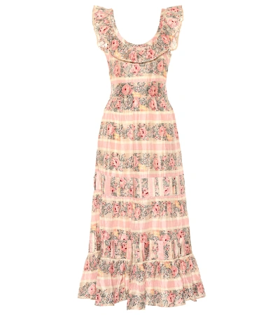 Loveshackfancy Joanne Ruffled Tiered Printed Silk-satin Maxi Dress In Pink