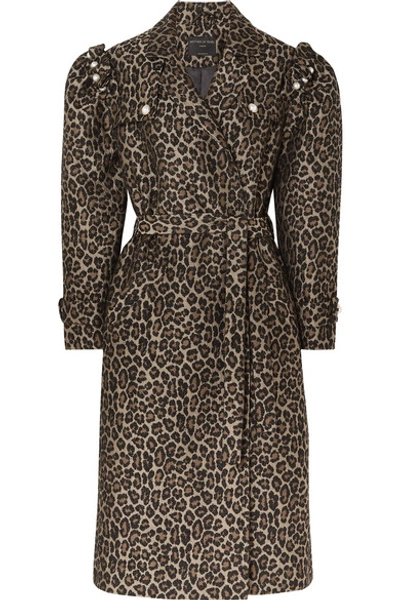 Mother Of Pearl Felix Faux Pearl-embellished Jacquard Coat In Leopard Print