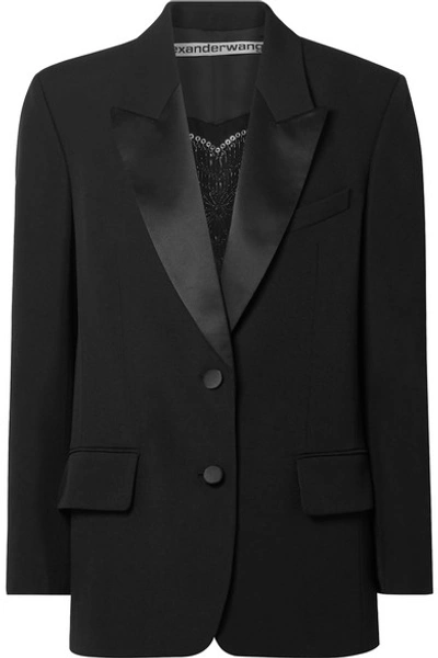 Alexander Wang Embellished Silk Satin-trimmed Wool Blazer In Black