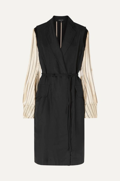 Ann Demeulemeester Satin-paneled Linen-blend Twill Coat In Black