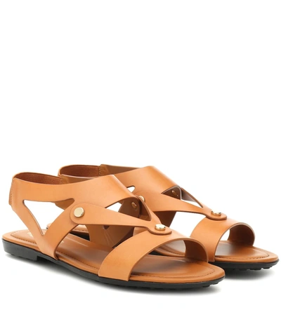 Tod's Leather Slingback Sandals In Tan
