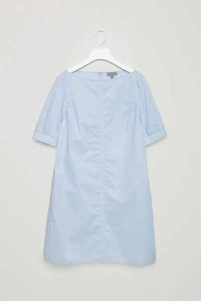 Cos Dress With Elastic Sleeves In Blue