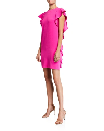 Escada Cascade-ruffle Sleeveless Straight Chemise Dress In Bright Pink