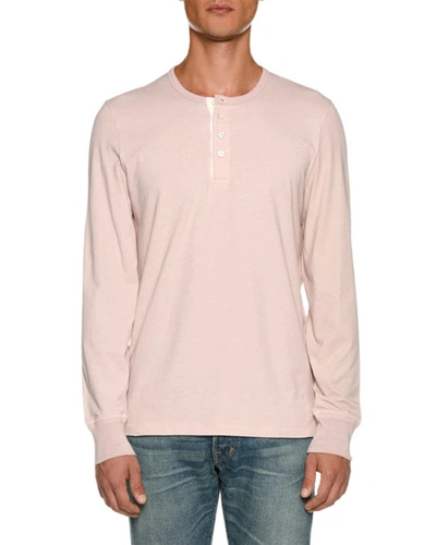 Tom Ford Men's Long-sleeve Henley Shirt In Pink