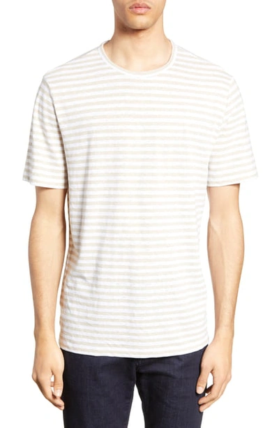 Vince Men's Short-sleeve Striped Linen/cotton T-shirt In Stone/ Natural