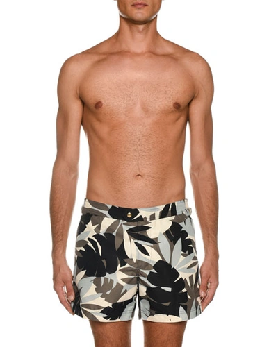 Tom Ford Men's Tropical Graphic Swim Trunks In Green