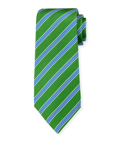Kiton Men's Triple-stripe Silk Tie, Green