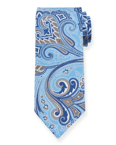Ermenegildo Zegna Paisley Silk Tie, Light Blue