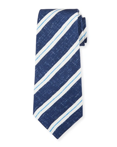 Kiton Men's Linen-look Stripe Silk Tie, Navy In Blue