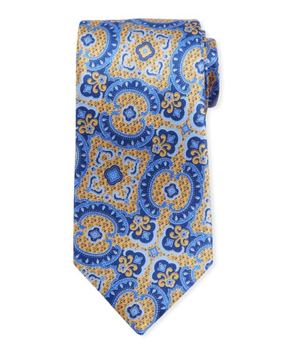 Ermenegildo Zegna Medium Paisley Silk Tie, Yellow/blue