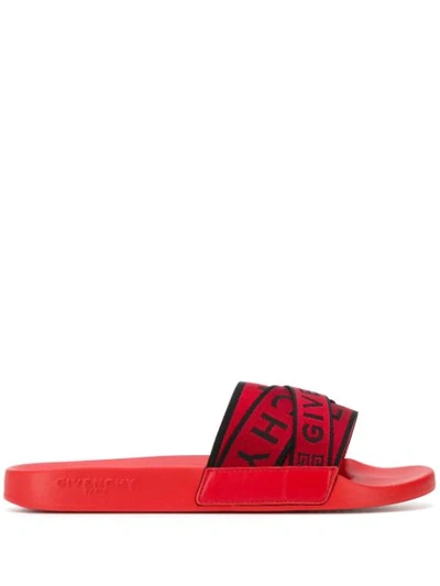 Givenchy Men's Multi Logo-webbing Rubber Slide Sandals, Red