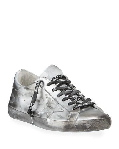 Golden Goose Men's Distressed Leather Low-top Sneakers In Silver
