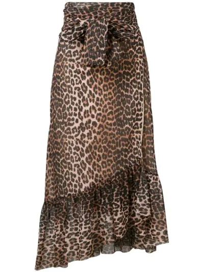 Ganni Leopard Motif Wrap Skirt In Brown
