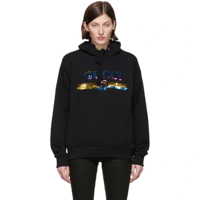 Gucci Sequin-embellished Cotton-jersey Hoodie In Black