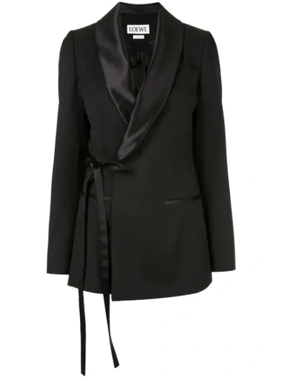 Loewe Wrap-over Silk And Wool-blend Jacket In Black