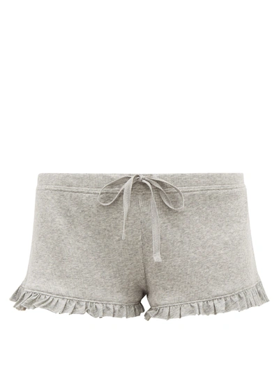 Skin Raffaela Ruffle-trimmed Pima-cotton Shorts In Heather Grey