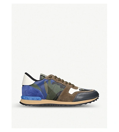 Valentino Garavani Camouflage Leather And Suede Trainers In Blue Other