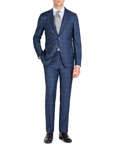 Isaia Men's Windowpane Two-piece Suit In Blue