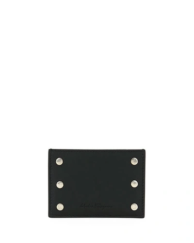 Ferragamo Men's Giano Studs Flat Card Case In Black