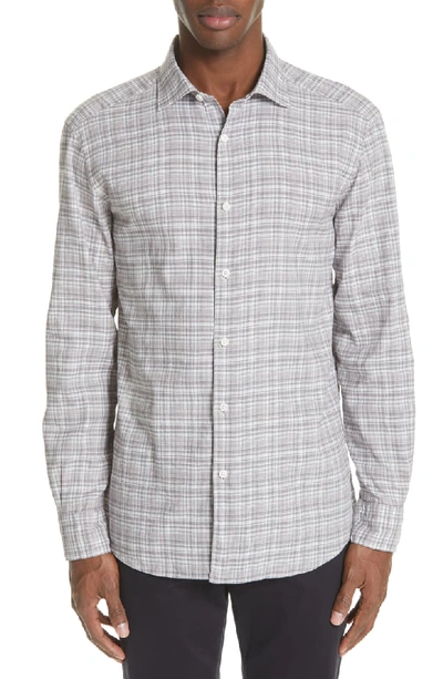 Ermenegildo Zegna Men's Two-tone Plaid Linen-cotton Sport Shirt In Grey