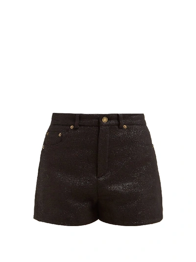 Saint Laurent Black Metallic-weave Wool-blend Shorts