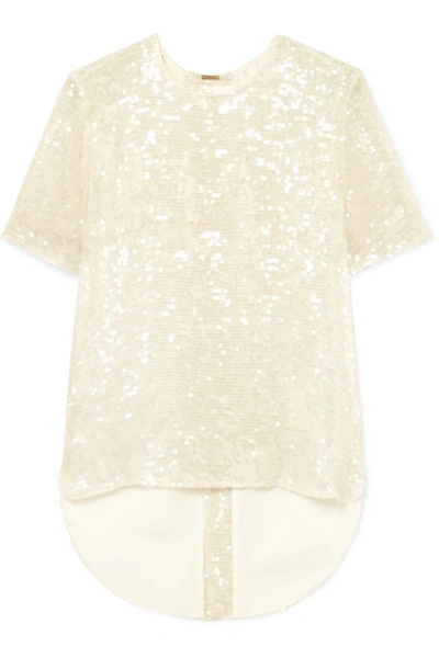 Adam Lippes Open-back Sequined Georgette T-shirt In Ivory