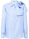 Prada Cold-shoulder Cotton Poplin Shirt In Blue