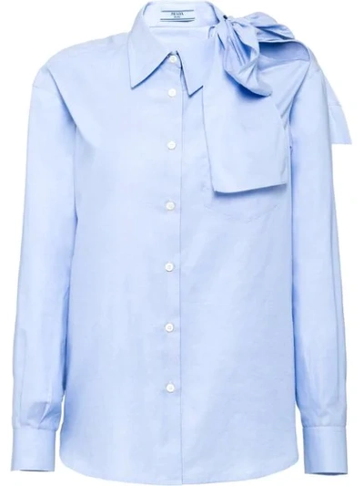 Prada Cold-shoulder Cotton Poplin Shirt In Blue
