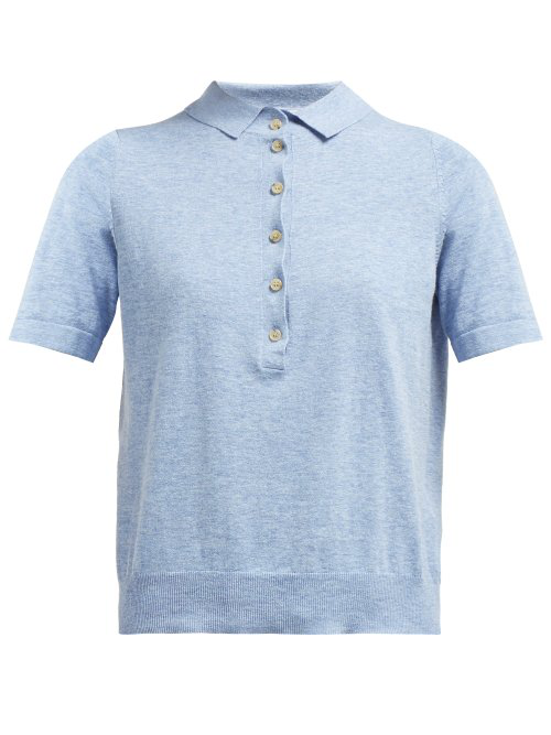 Allude Knit Polo Shirt Womens Light Blue ModeSens