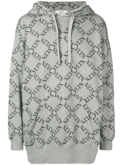 Valentino Logo-printed Hooded Stretch-cotton Sweatshirt In Grey