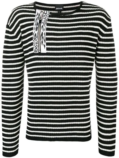 Just Cavalli Striped Ribbed Sweater In Black