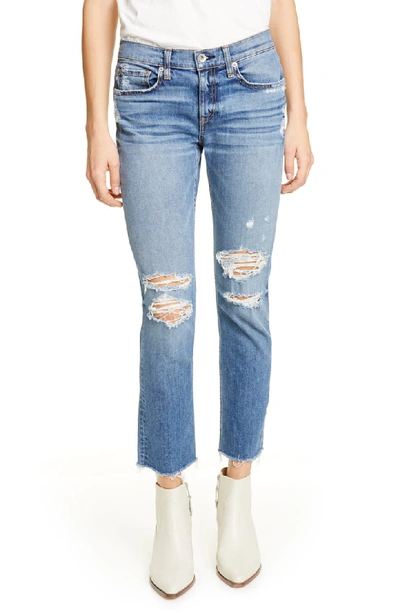Rag & Bone Dre Low-rise Ankle Slim Boyfriend Jeans With Ripped Knees In Marie Hole