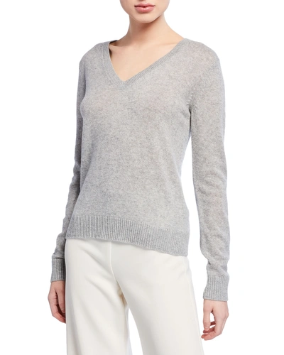 Theory V-neck Long-sleeve Cashmere Sweater In Flint Gray