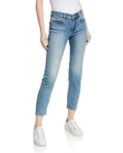 Escada Studded Skinny Ankle Jeans In Bright Blue