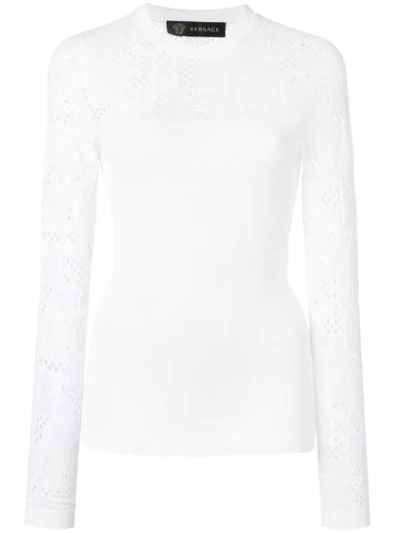 Versace Logo Lace Insert Top In White