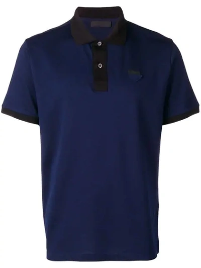 Prada Black Trim Polo Shirt In Blue