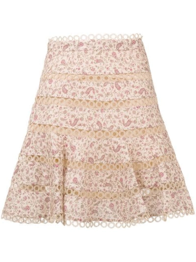 Zimmermann Cream Floral Juniper Contour Ring Linen Skirt In Cream Paisley