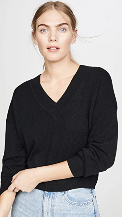 Naadam Deep V Crop Cashmere Sweater In Black