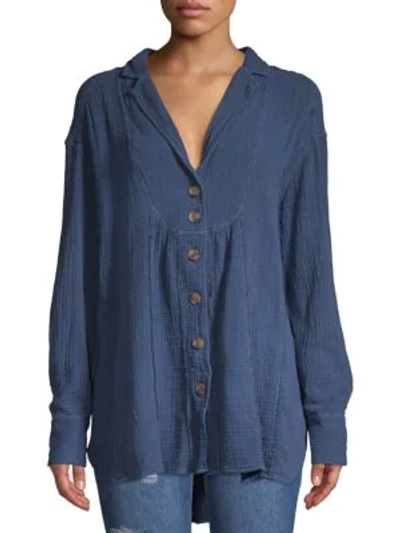 Free People All About The Feels Shirt In Navy