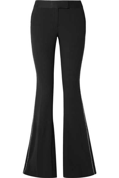 Rachel Zoe Jagger Crystal-embellished Satin-trimmed Crepe Flared Pants In Black