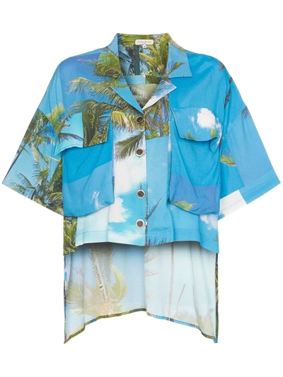 Natasha Zinko Hawaiian Print Dip Hem Shirt In Blue