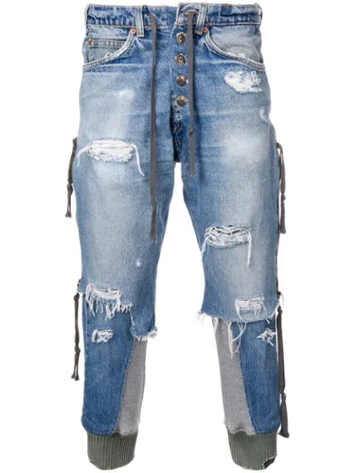 Greg Lauren Cropped Destroyed Jeans In Blue