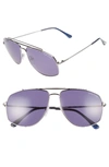 Tom Ford Men's Georges Mod Brow Bar Aviator Sunglasses, 59mm In Silver/ Blue