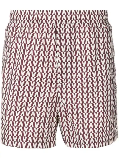 Valentino ”v” Print Swim Shorts In Red