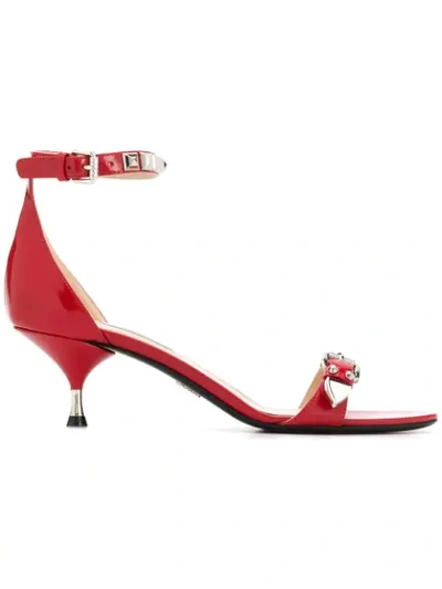 Prada Studded Strappy Sandals In Red