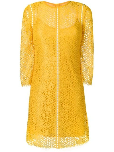 Pinko Lace Short Dress In Yellow